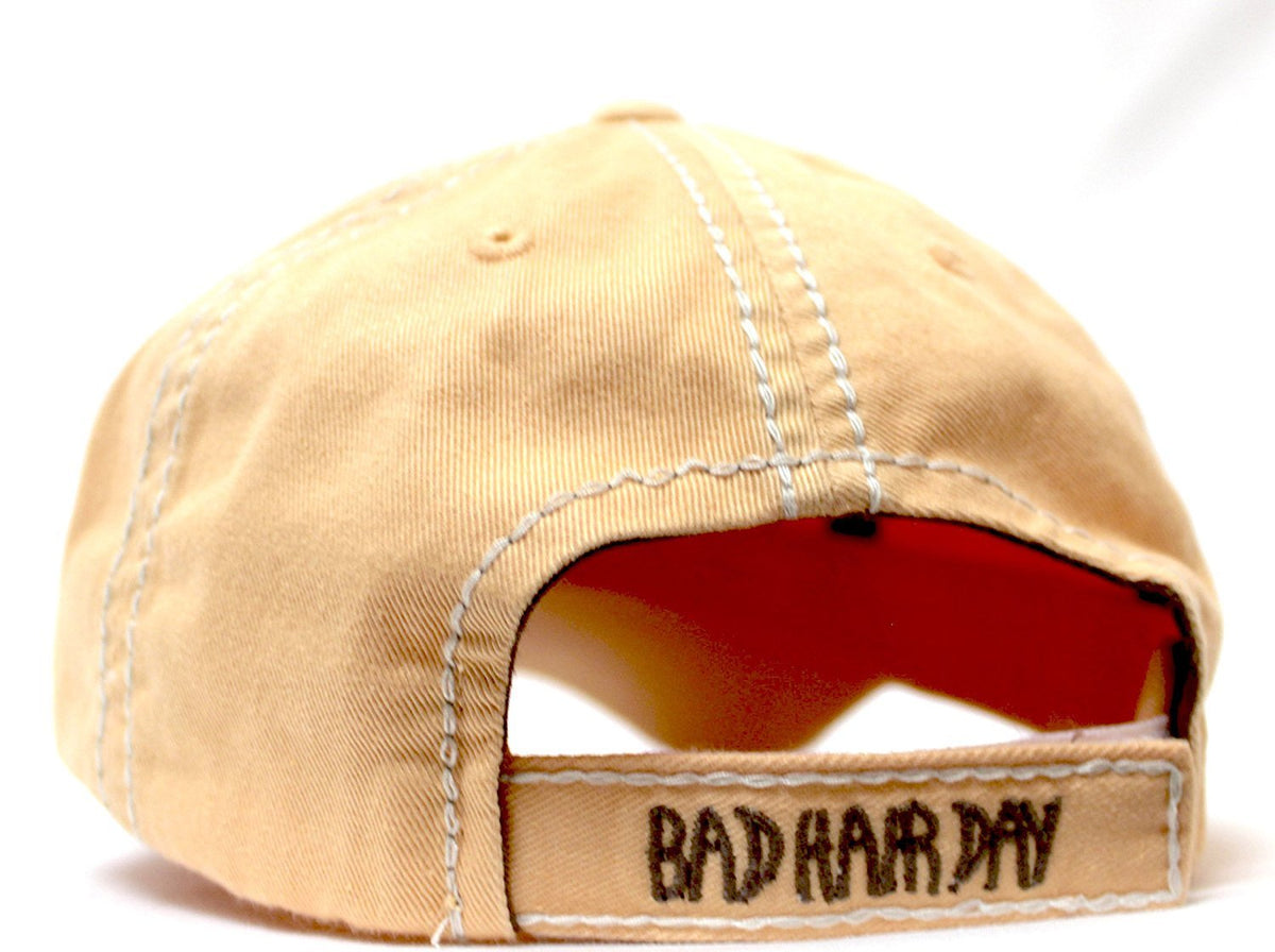 SANDY PEACH Contrast-Stitch "BAD HAIR DAY" Embroidery Ballcap - Caps 'N Vintage 