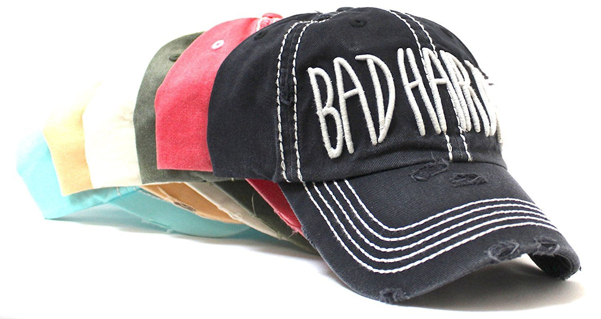 SANDY PEACH Contrast-Stitch "BAD HAIR DAY" Embroidery Ballcap - Caps 'N Vintage 