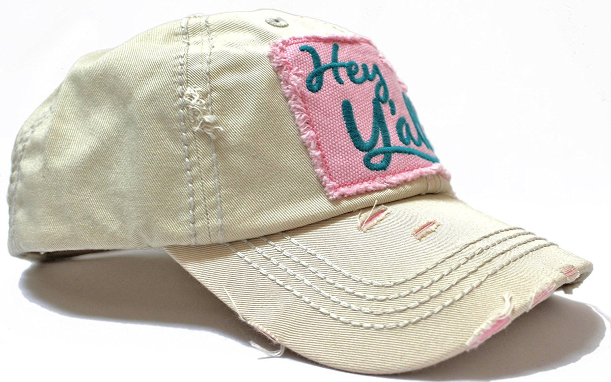 SUMMER EXCLUSIVE "Hey Y'all!" Distressed, Vintage Cap Collection--Ivory - Caps 'N Vintage 