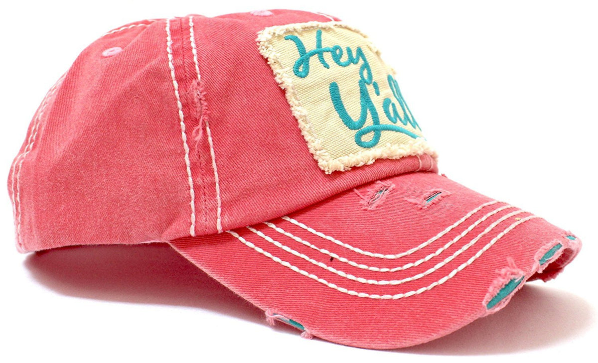 SUMMER EXCLUSIVE "Hey Y'all!" Distressed, Vintage Cap Collection--Rose - Caps 'N Vintage 