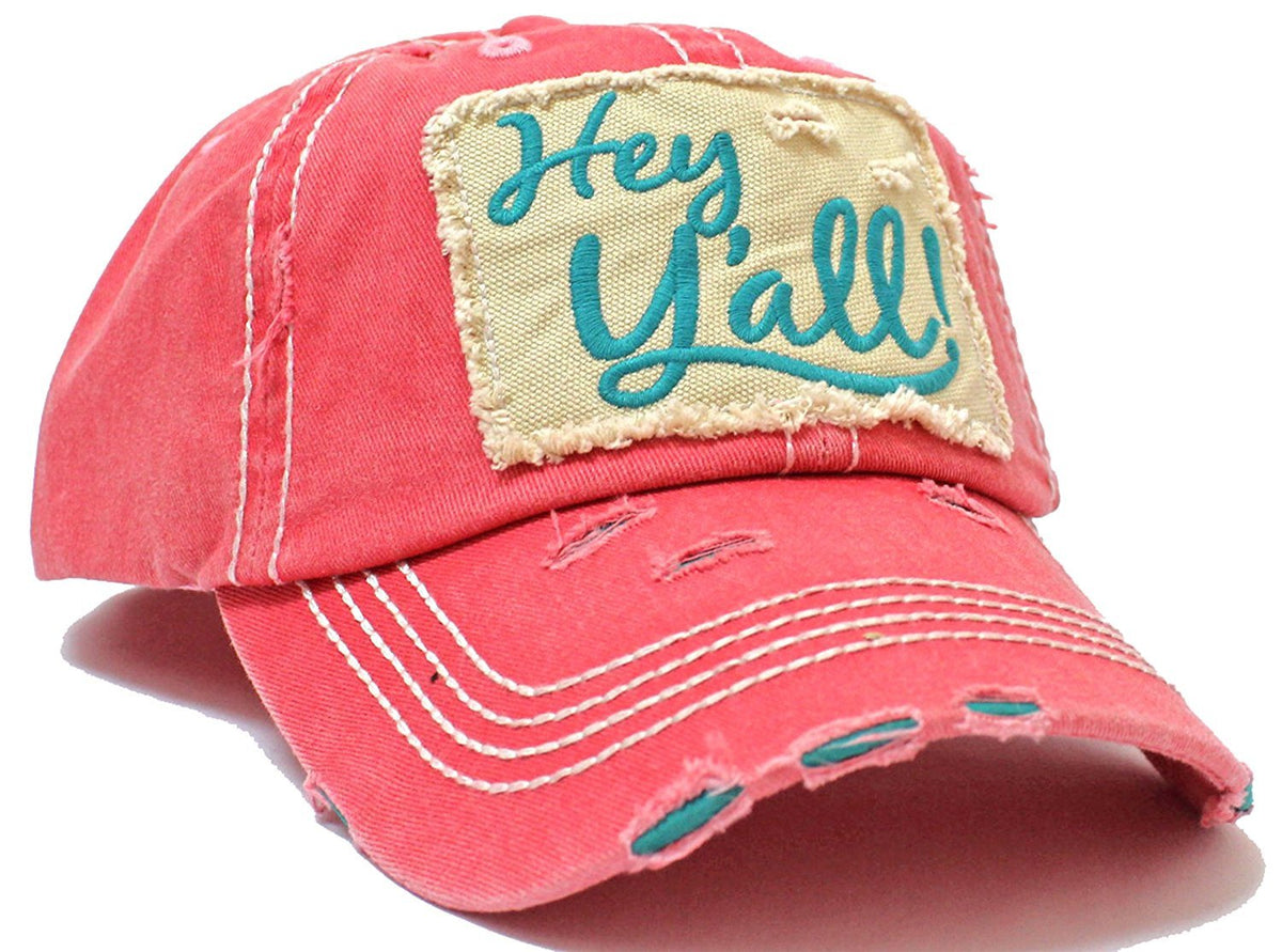 SUMMER EXCLUSIVE "Hey Y'all!" Distressed, Vintage Cap Collection--Rose - Caps 'N Vintage 