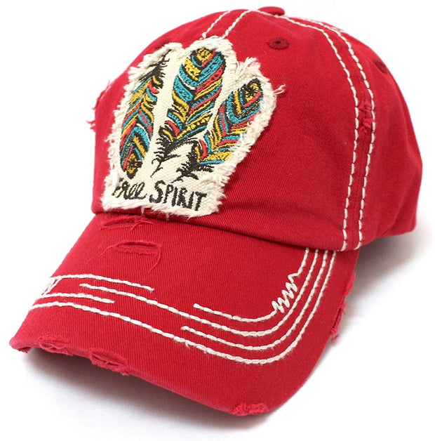 Triple Feather "Free Spirit" Patch Embroidery Hat - Caps 'N Vintage 