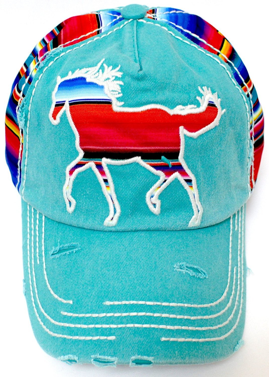 Turquoise Serape Colored MUSTANG Patch Embroidery Hat - Caps 'N Vintage 