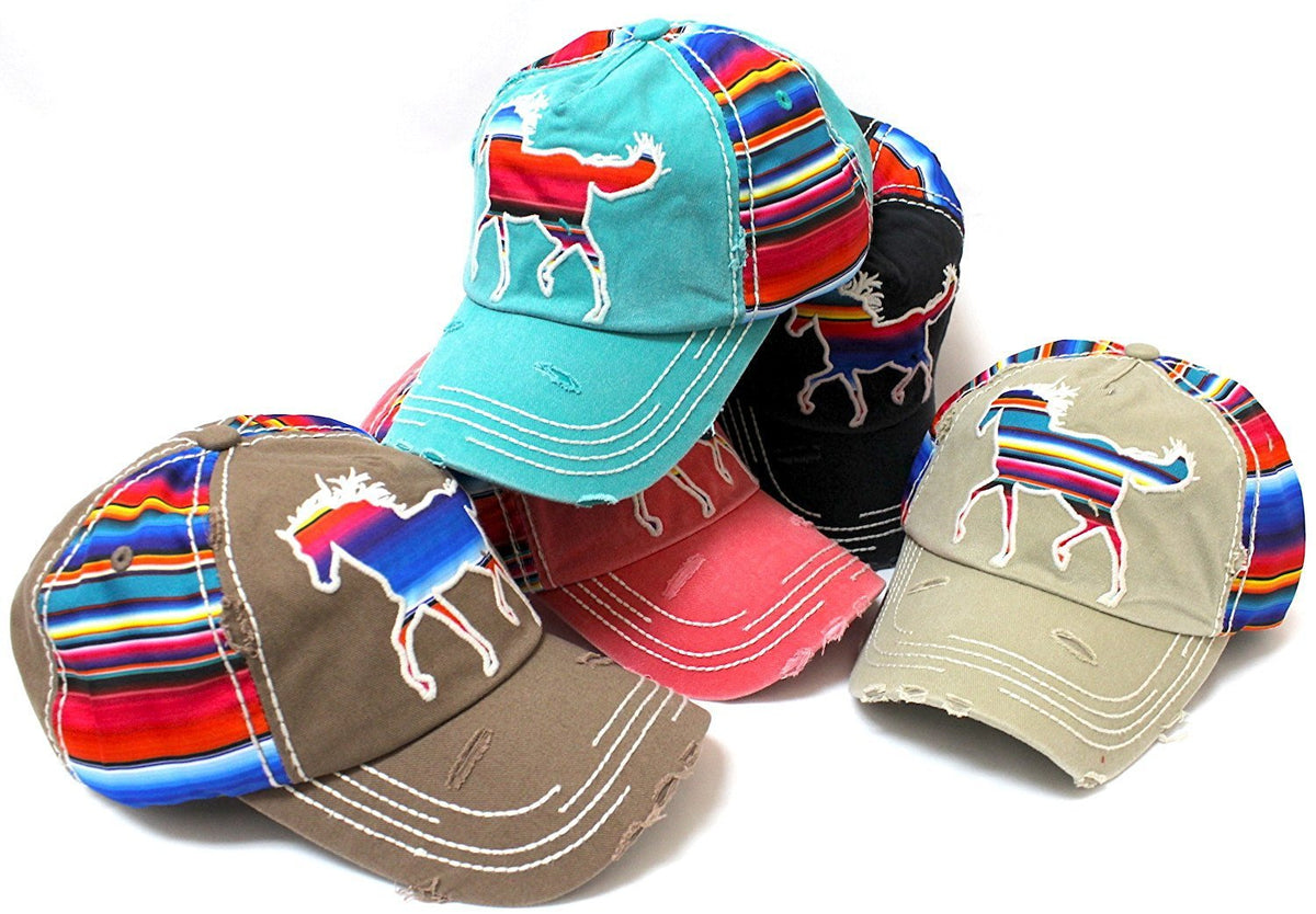 Turquoise Serape Colored MUSTANG Patch Embroidery Hat - Caps 'N Vintage 