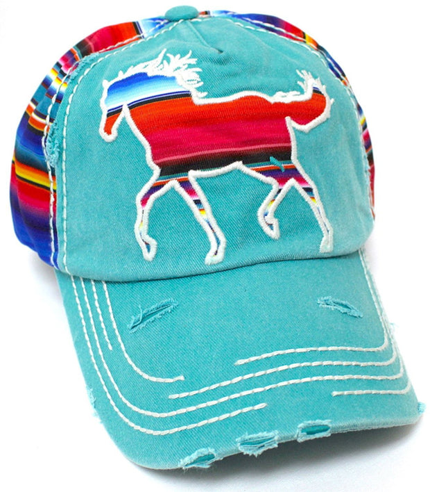 Turquoise Serape Colored MUSTANG Patch Embroidery Hat - Caps 'N Vintage 