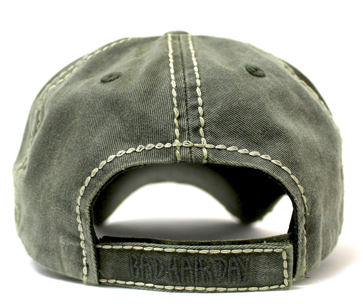 VINTAGE OLIVE Contrast-Stitch "BAD HAIR DAY" Embroidery Ballcap - Caps 'N Vintage 